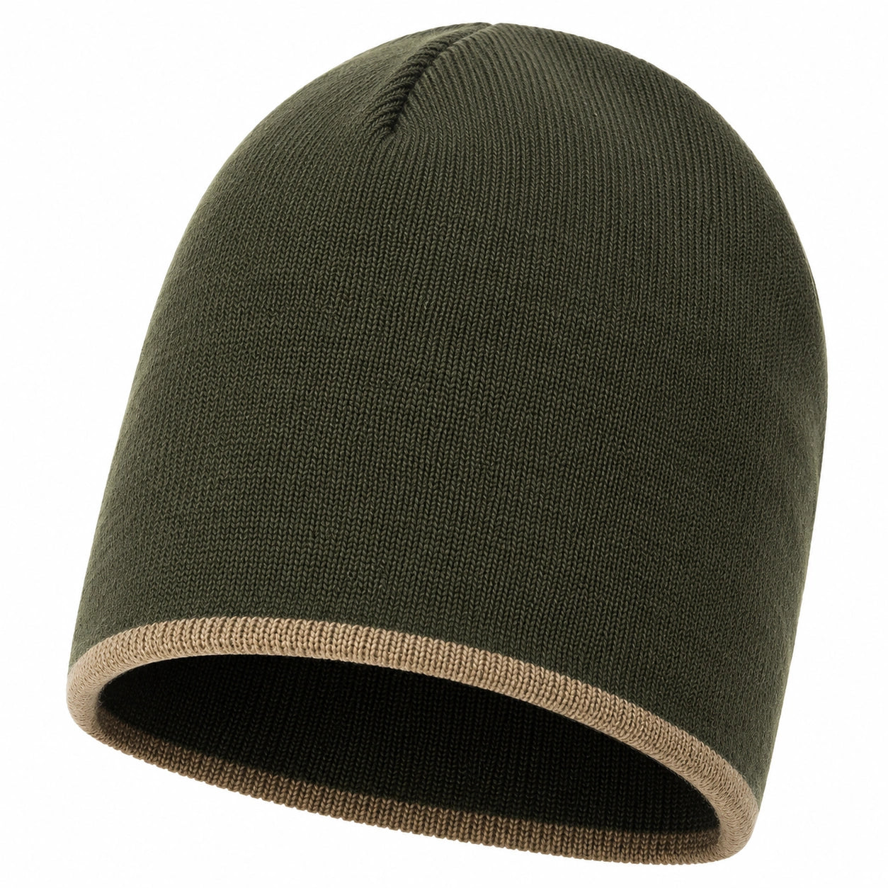 Herren Strickmütze Oliv mit Kontrastsaum