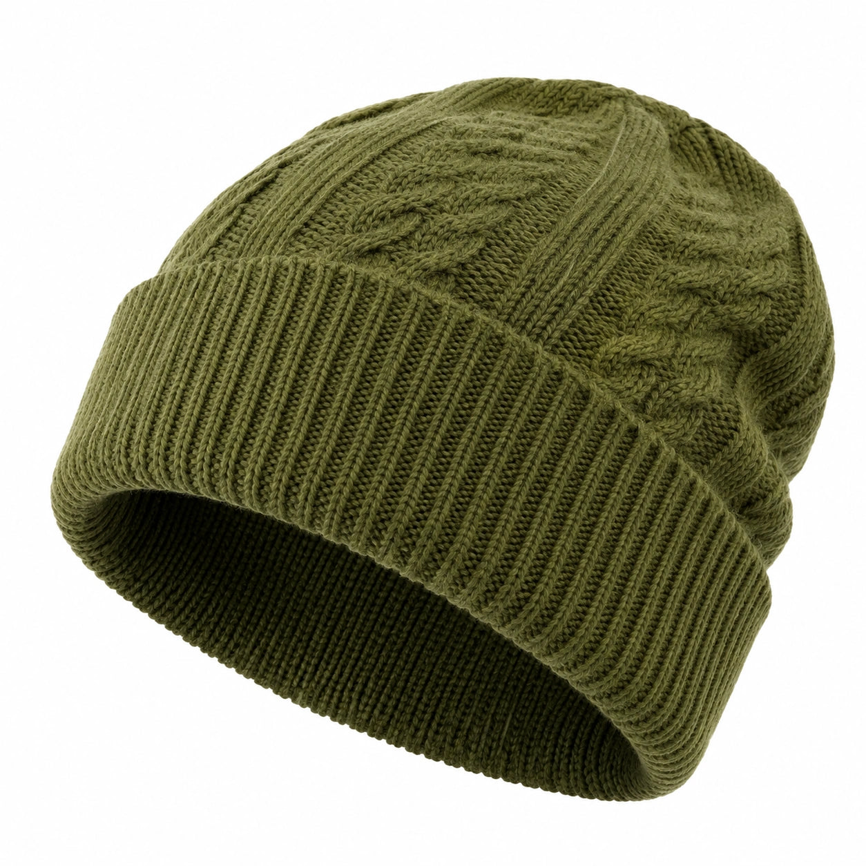 Unisex Zopfstrickmütze Olivgrün