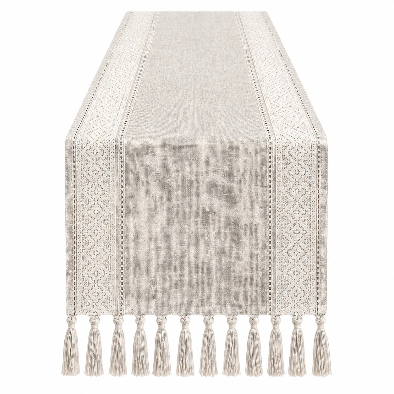 Tischläufer mit Quasten Beige 40 cm Breite Geometrisches Muster
