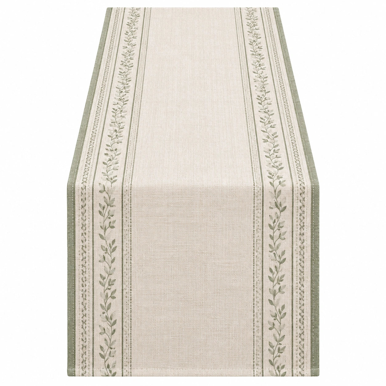 Tischläufer in Leinenoptik mit floraler Stickerei Beige/Grün, 180x33 cm