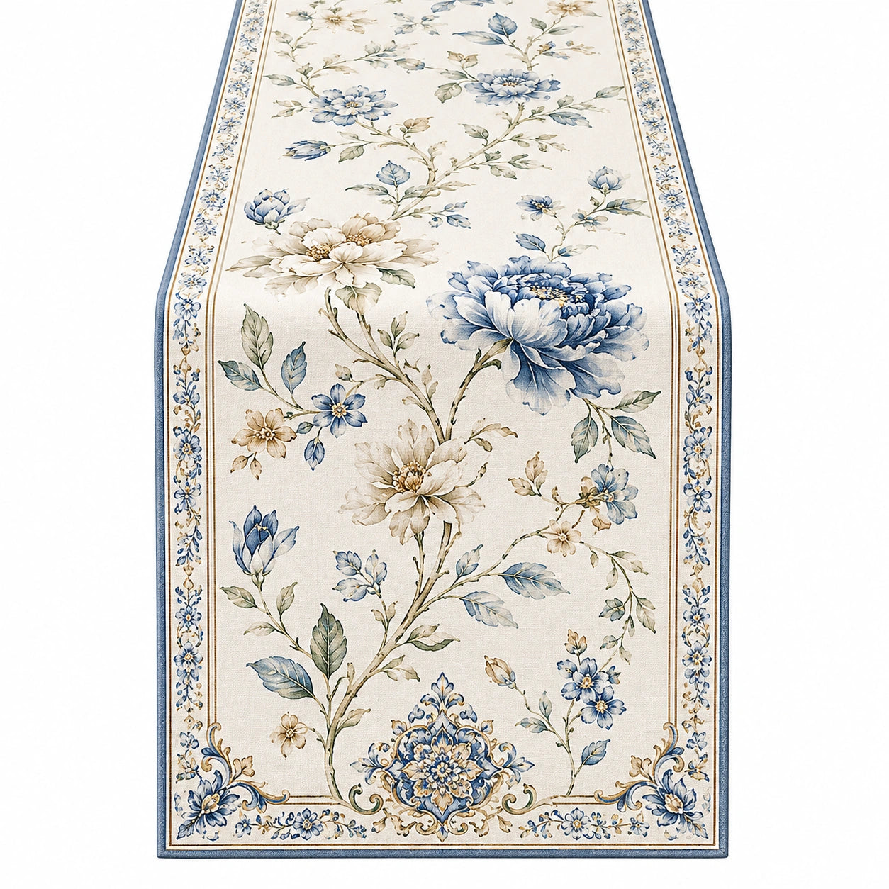 Tischläufer mit Blumenmuster in Blau und Beige