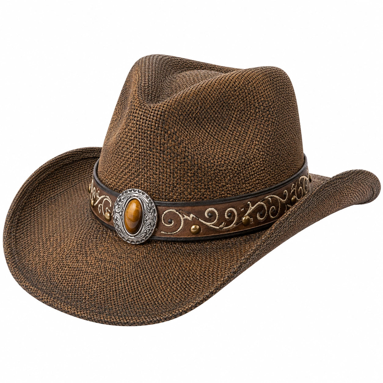 Brauner Cowboyhut mit Schlaufe und Verzierungen