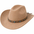 Brauner Cowboyhut mit Türkis-Zierband