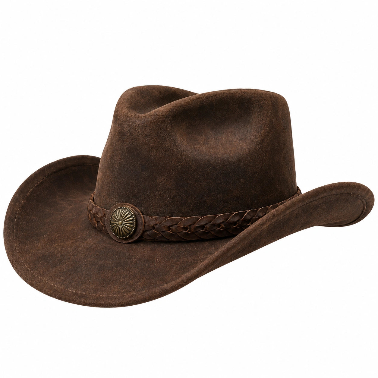 Brauner Cowboyhut mit Flechtband und UV-Schutz