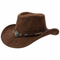 Brauner Cowboyhut mit geflochtenem Band und Schmuckverzierung