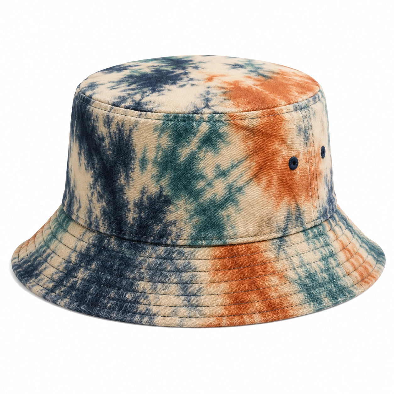 Unisex Fischerhut mit Batikmuster in Blau, Orange und Beige