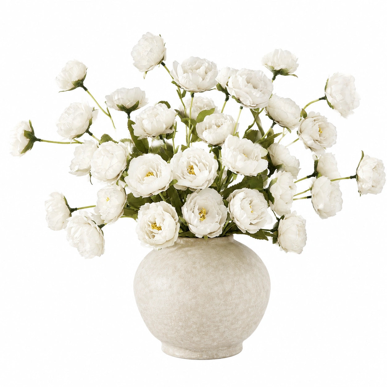 Künstlicher Pfingstrosenstrauß Weiß mit Keramikvase, 60 cm