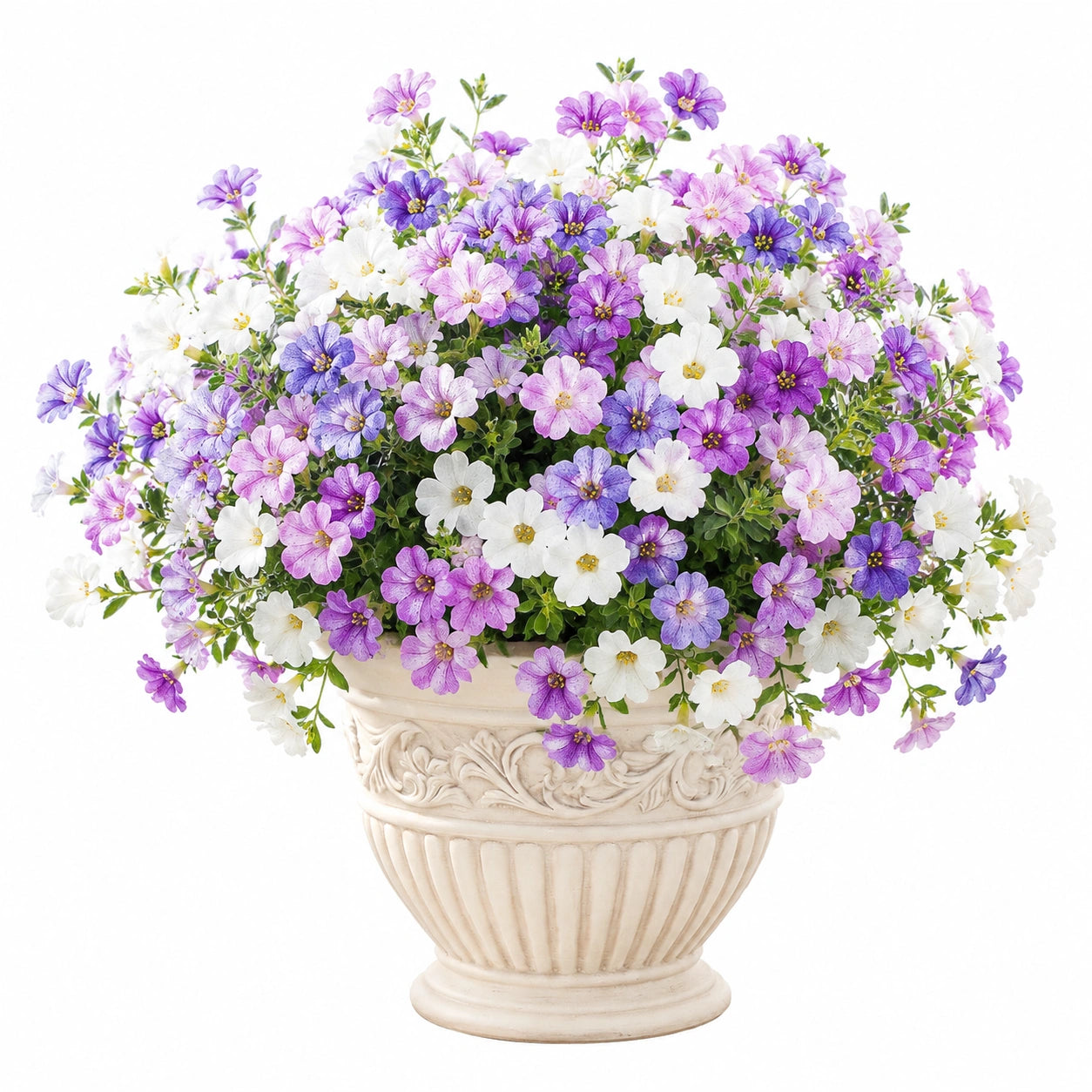 Künstliches Blumenarrangement im Keramiktopf Violett/Weiß/Blau