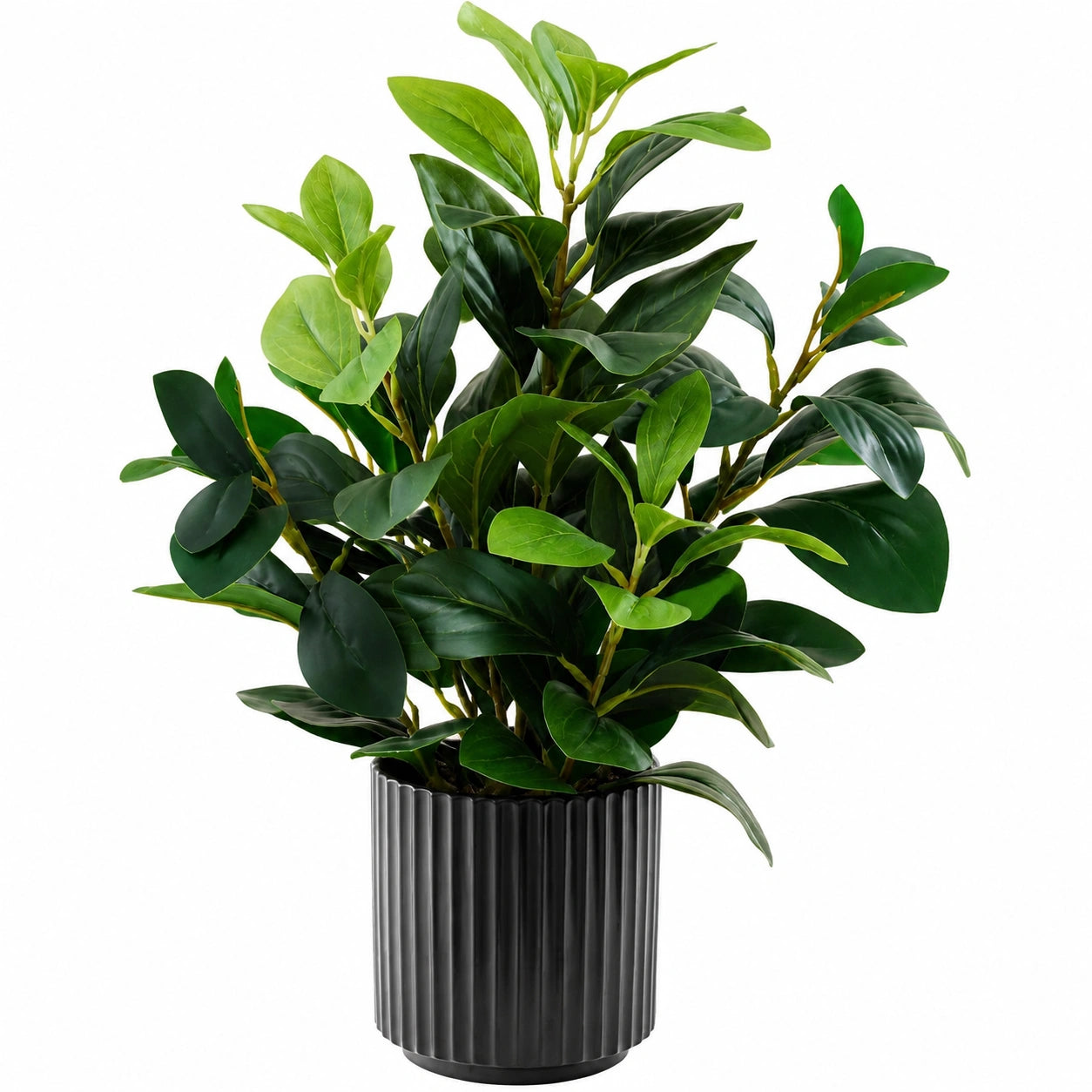 Künstliche Gummibaum Pflanze im schwarzen Topf, Grün, 90 cm